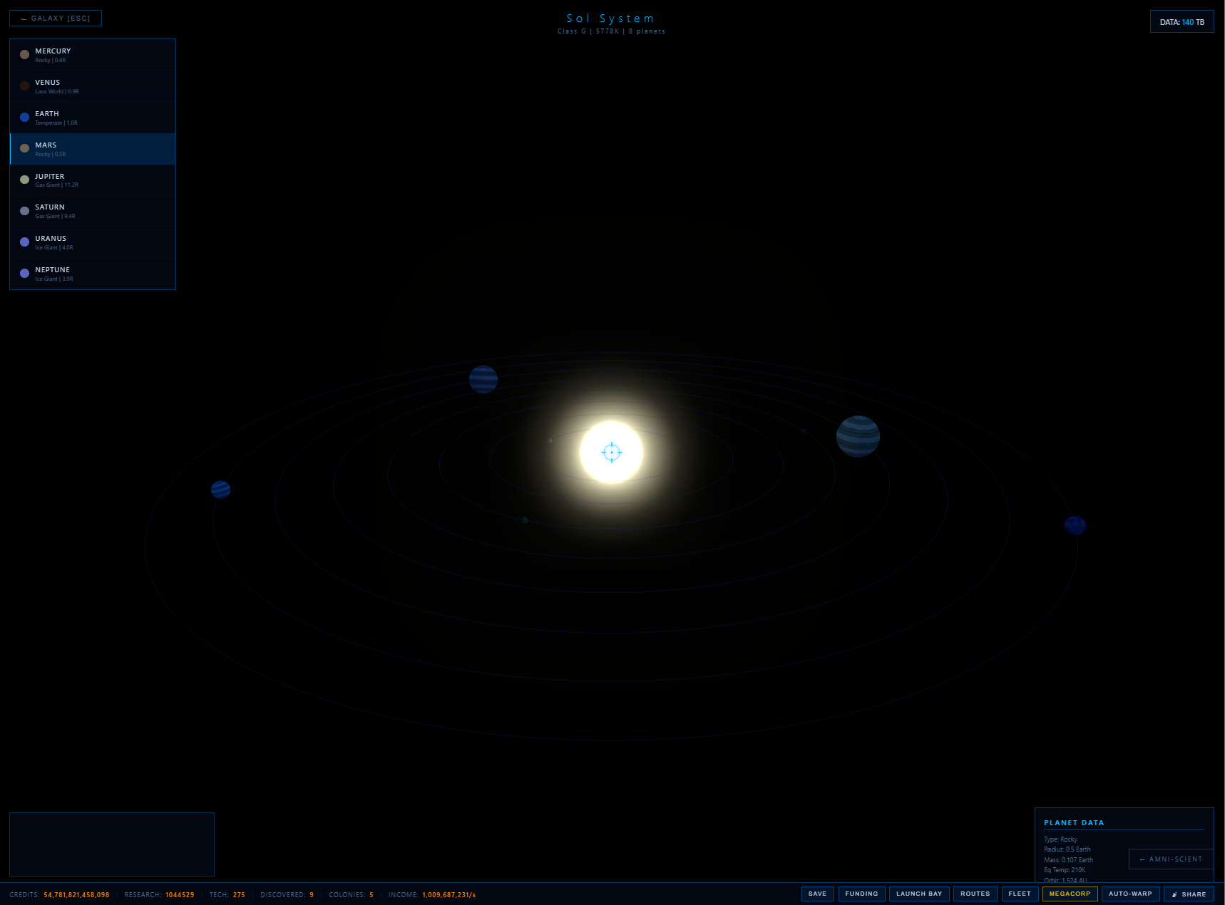 Amni-Explore Sol System with planet list